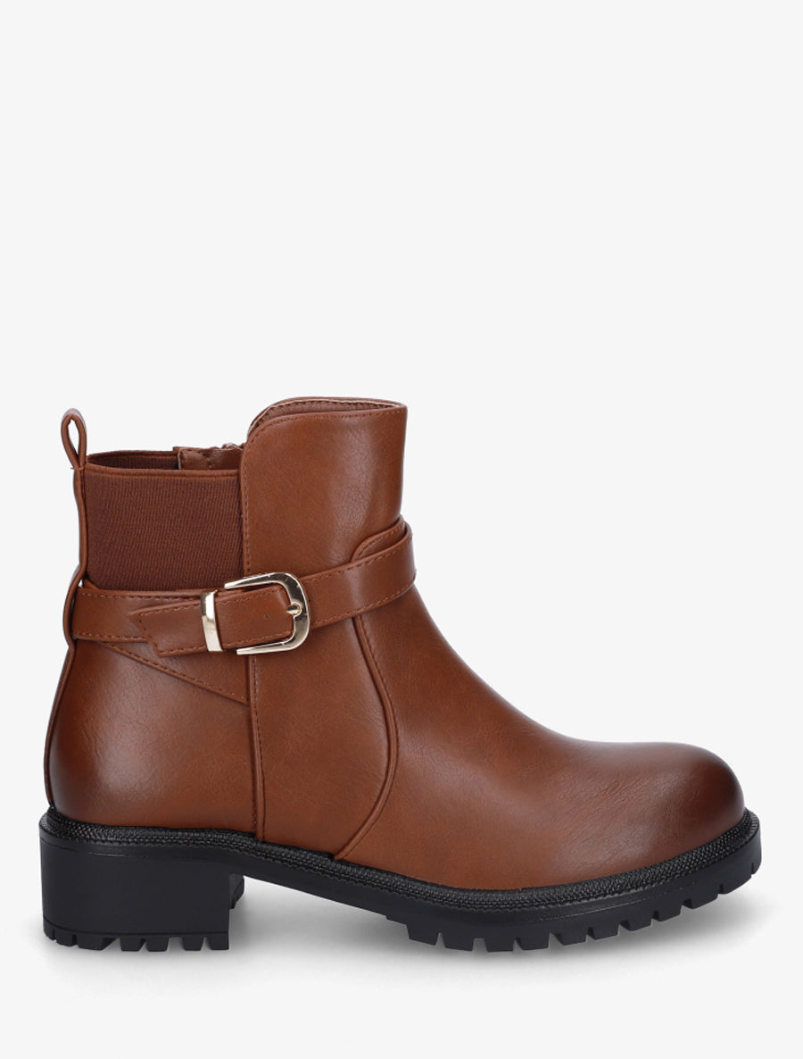 Bottines élastiquées à boucle et semelle crantée - Camel - 1