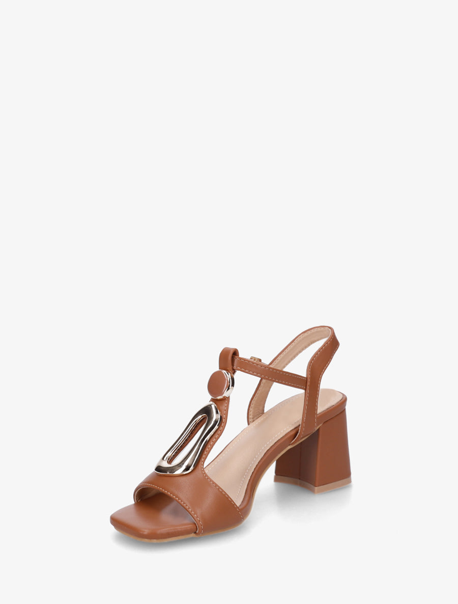 Sandales en simili à boucle fantaisie - Camel - 3