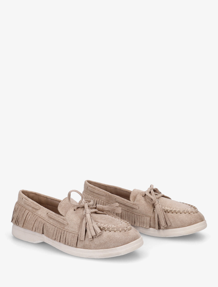 Mocassins en suédine à franges - Taupe - 4
