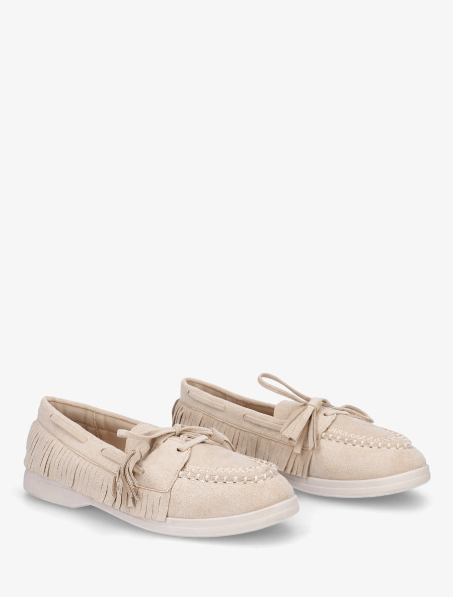 Mocassins en suédine à franges - Beige - 4