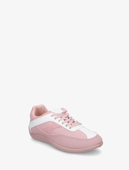 Sneakers en simili et toile - Rose - 2