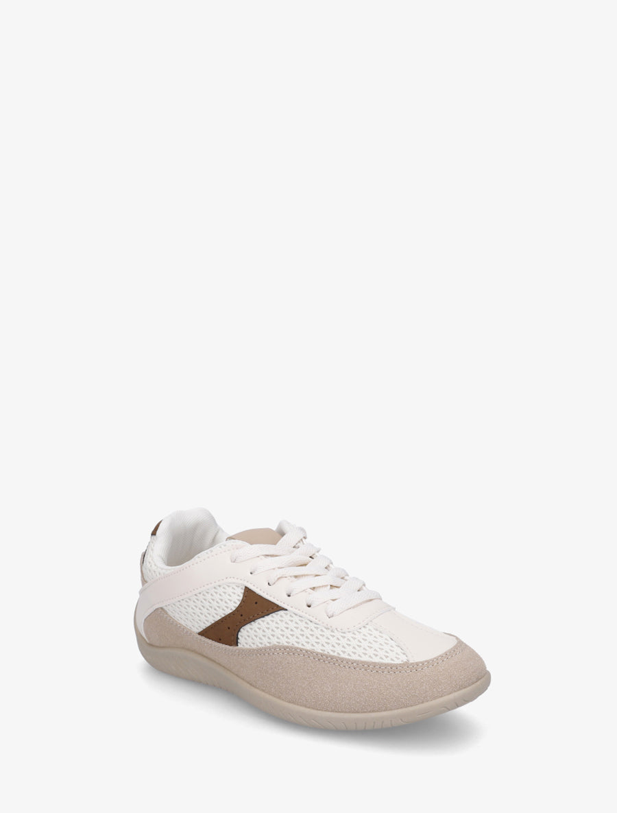 Sneakers en simili et toile - Marron - 2