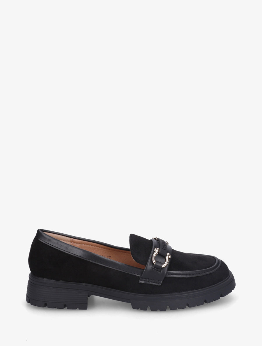 Mocassins en suédine à boucle décorative - Noir - 1