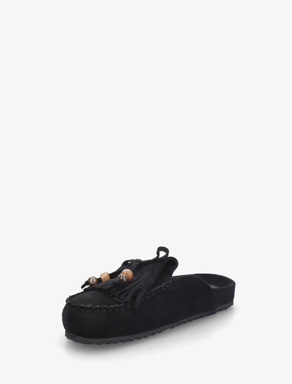 Mules frangées en suédine - Noir - 3