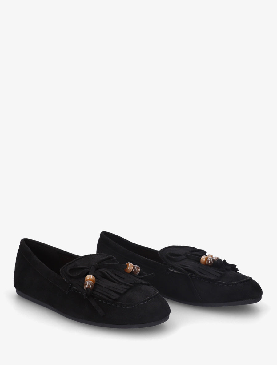 Mocassins en suédine à franges et perles - Noir - 4