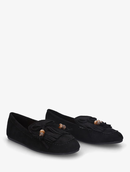 Mocassins en suédine à franges et perles - Noir - 4