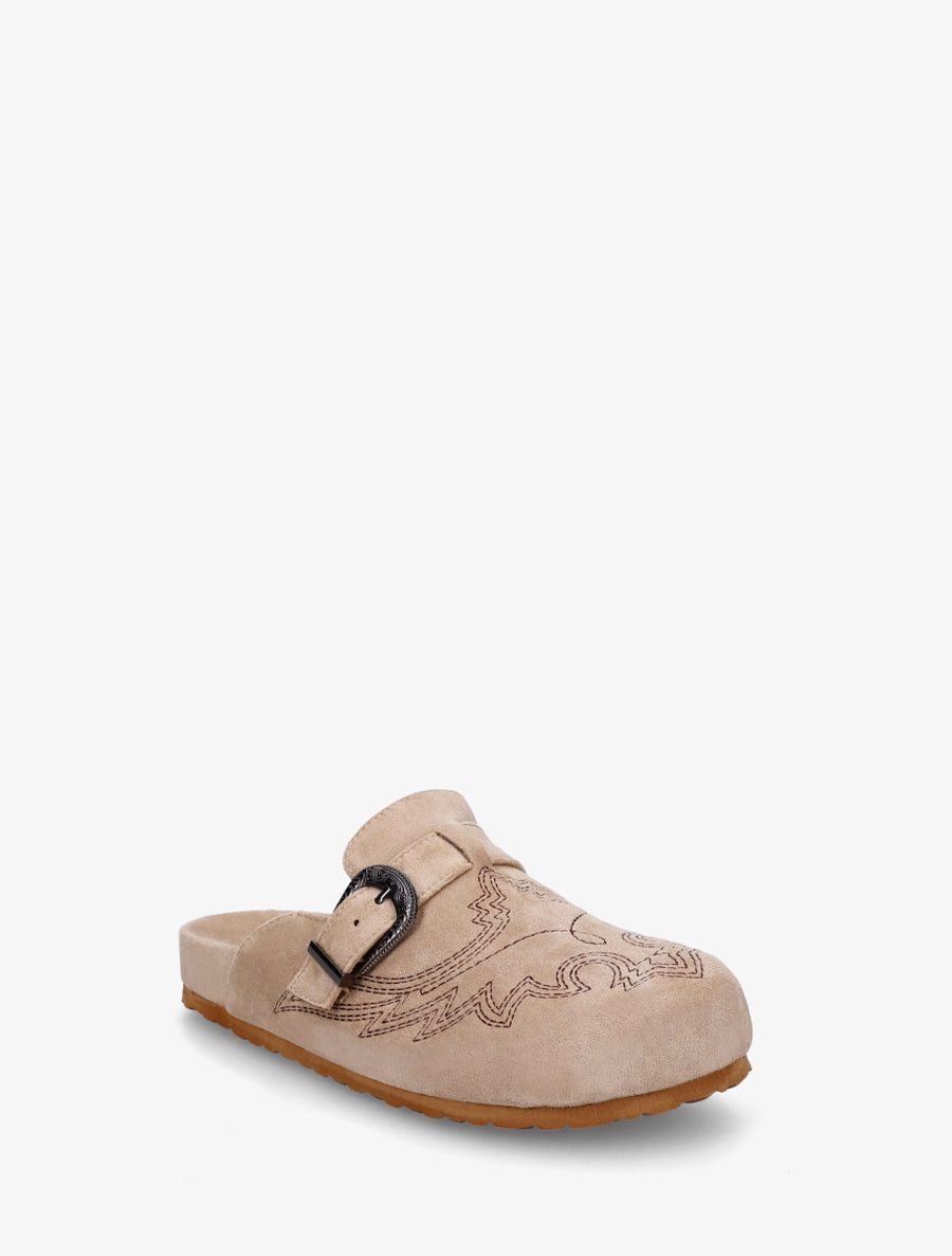 Mules à sangle en suédine - Taupe - 2
