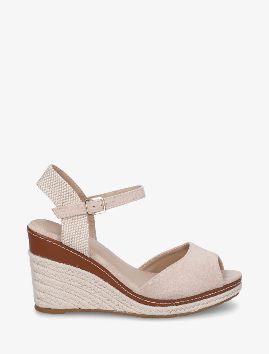 Sandales compensées à contrefort imprimé damier - Beige - 1