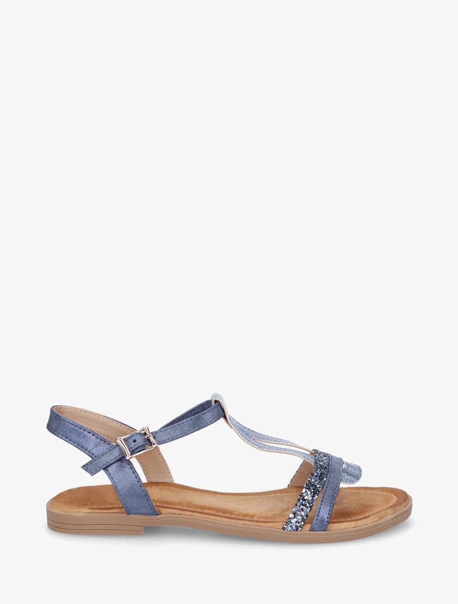 Nu-pieds à bride en T pailletée - Bleu - 1