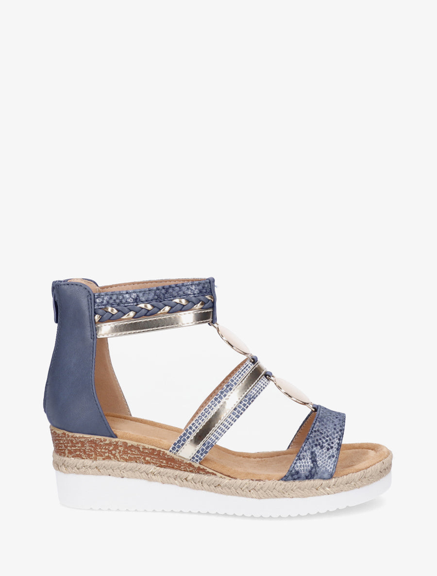 Sandales compensées à brides dépareillées - Bleu - 1