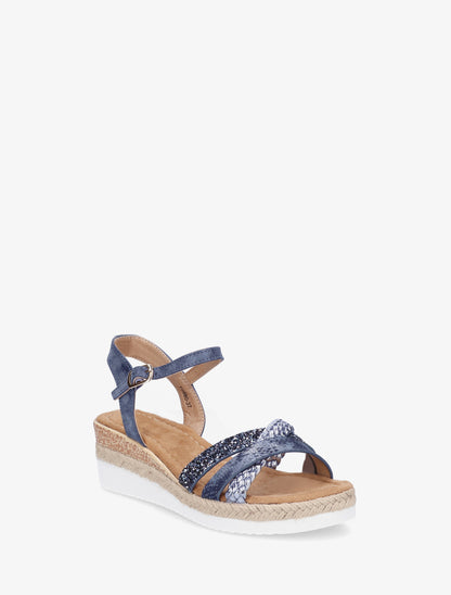 Sandales compensées à brides fantaisies pailletées - Marine - 2