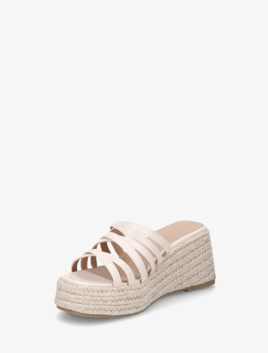Mules compensées multibrides en simili - Beige - 3