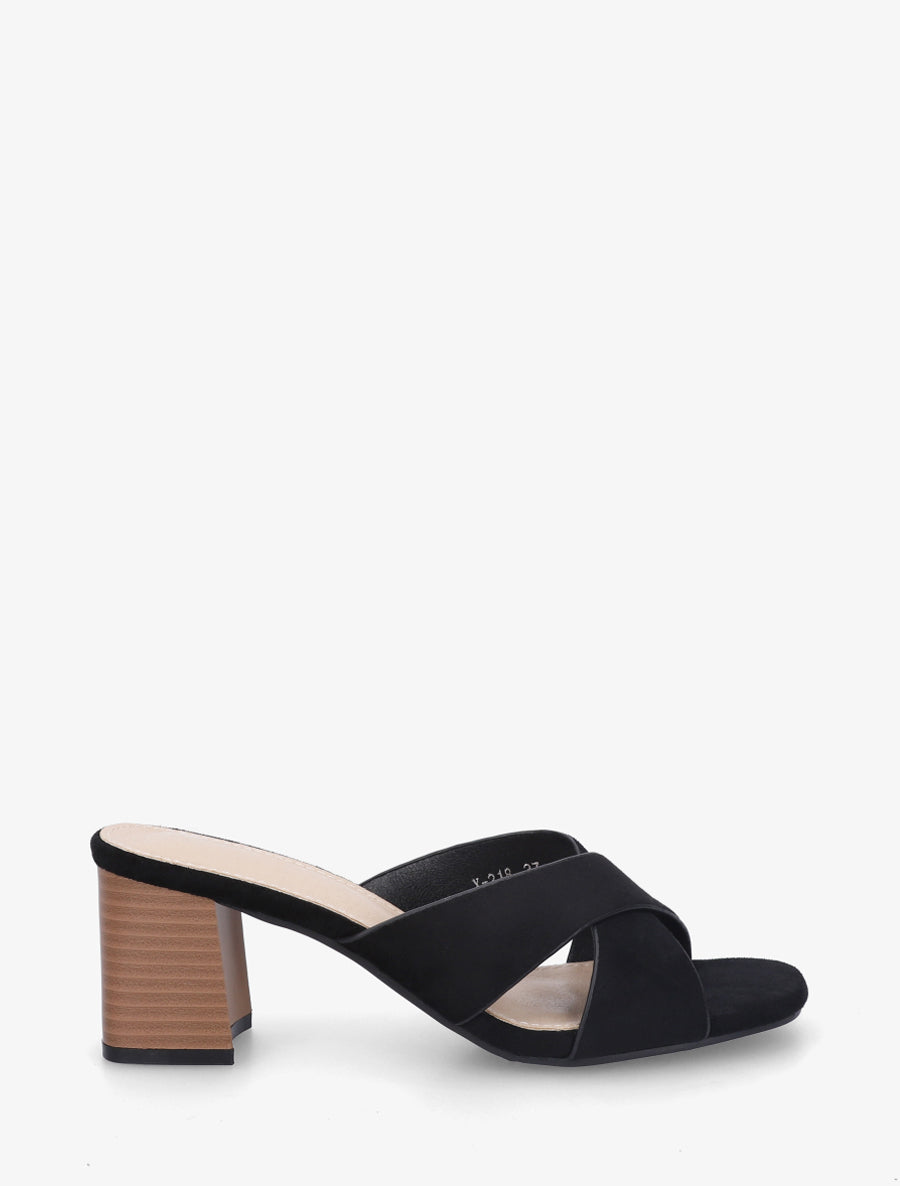 Mules croisées en suédine - Noir - 1