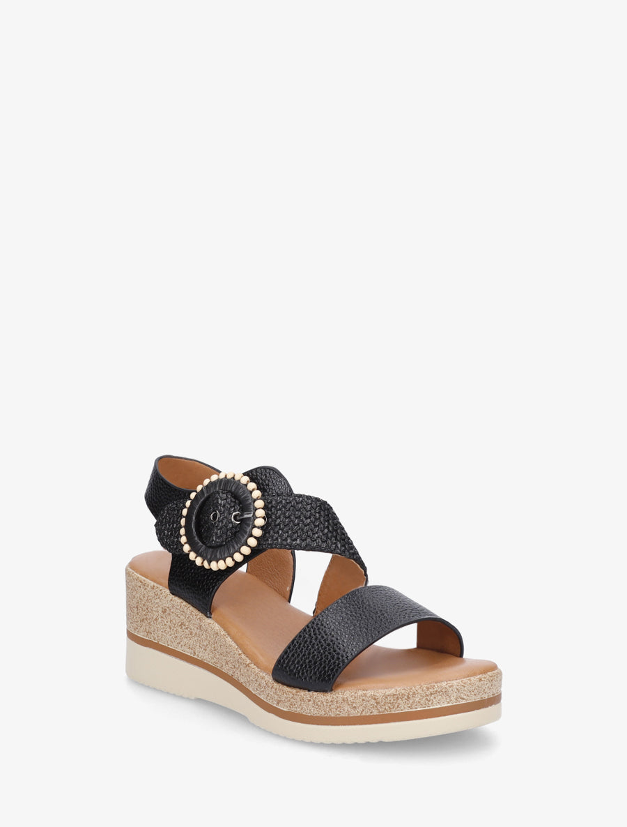 Sandales Noires Talon 13 Cm Plateau Marbré Brillant - Cuir Synthétique - Taille 34 à 40