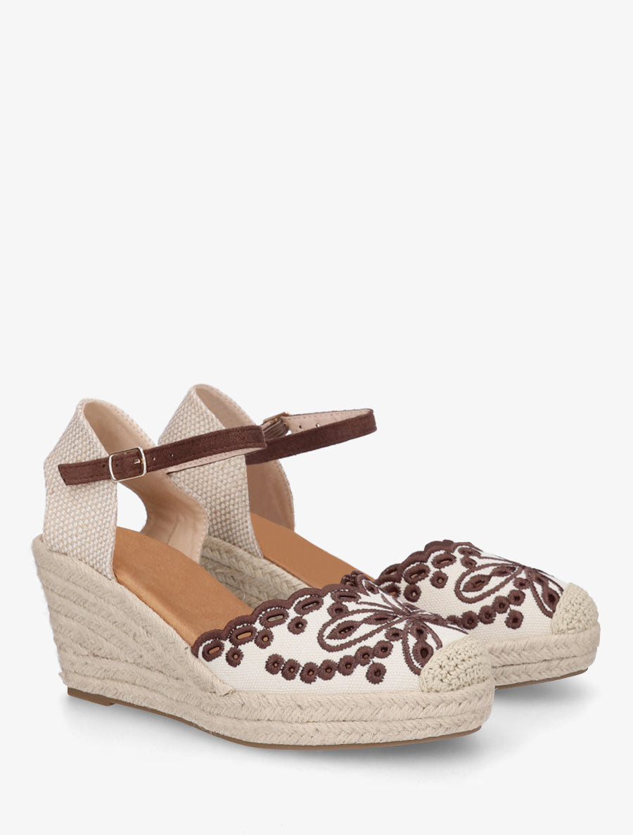 Sandales compensées à contrefort imprimé damier - Marron - 4