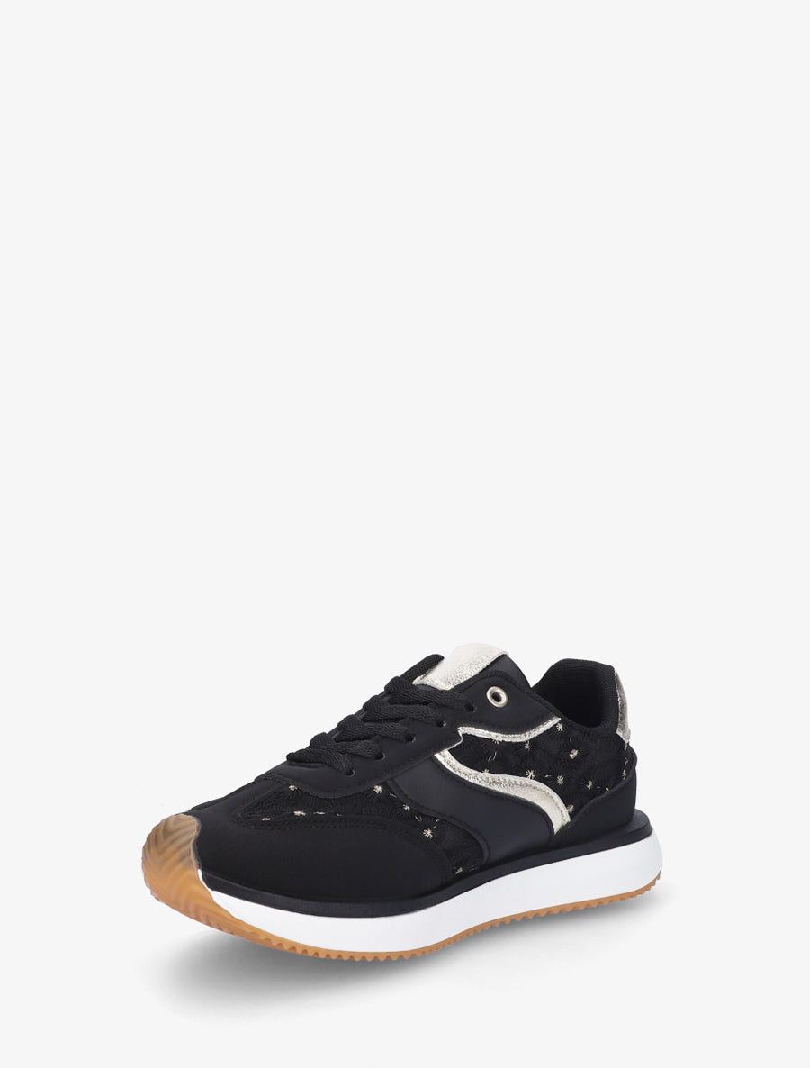 Sneakers en simili à motif pâquerettes - Noir - 3