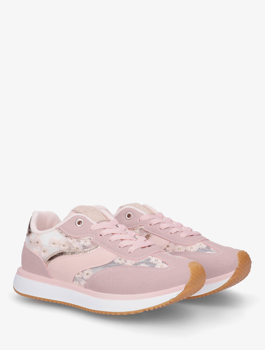Sneakers en simili à motif pâquerettes - Rose - 4