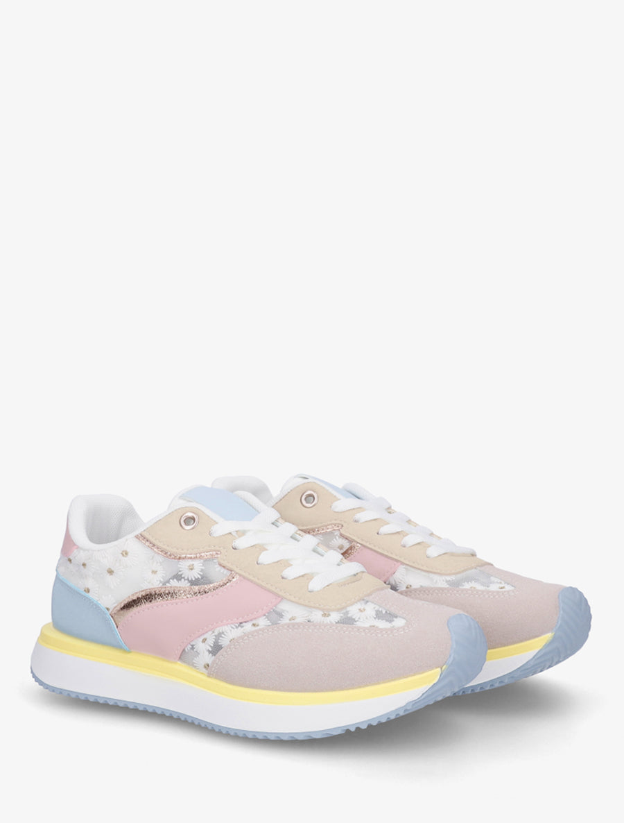 Sneakers en simili à motif pâquerettes - Taupe - 4