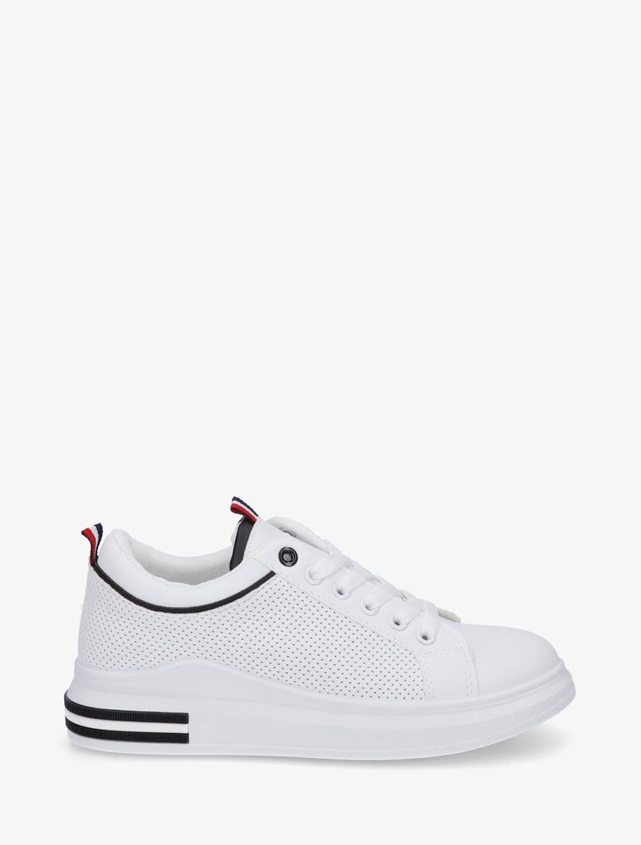 Sneakers piquetés en simili - Blanc/noir - 1