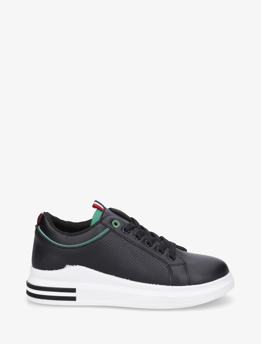 Sneakers piquetés en simili - Noir/vert - 1