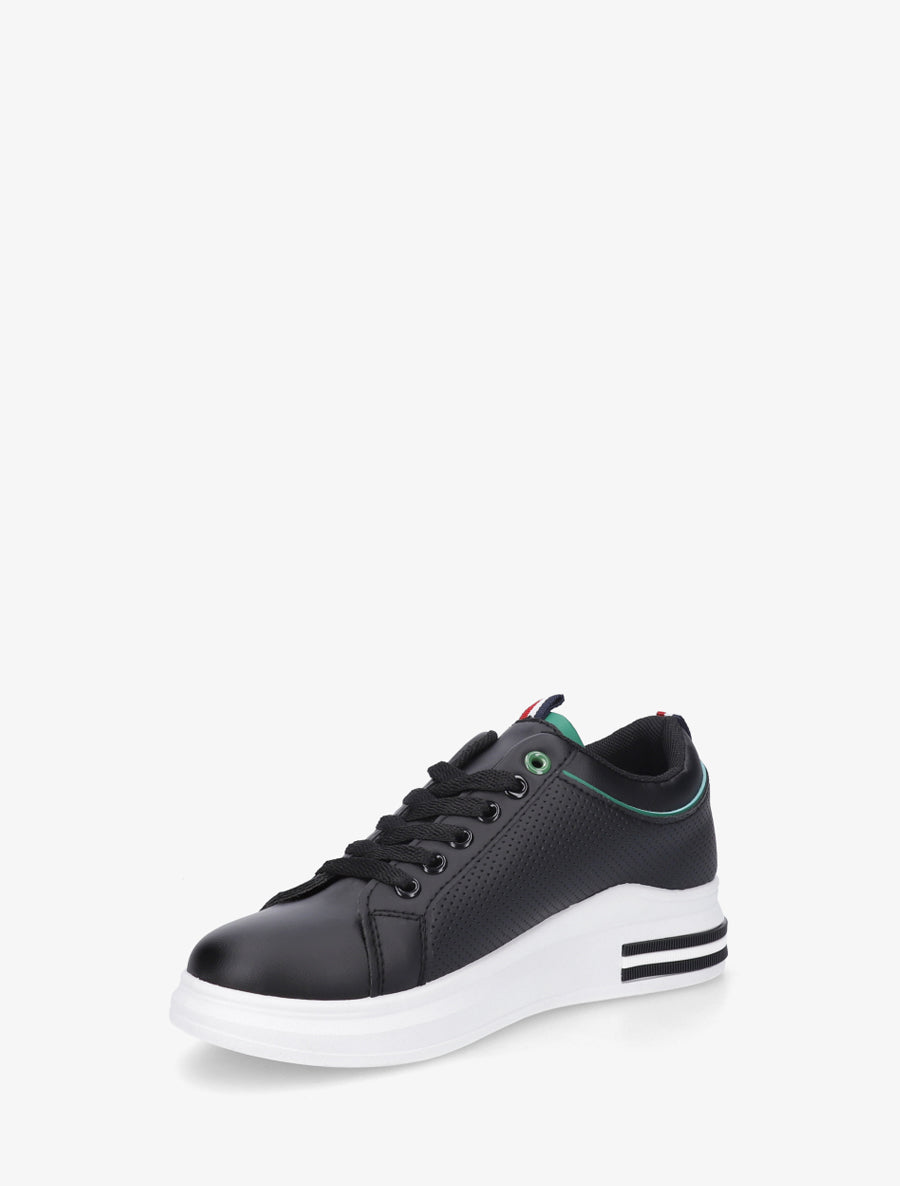 Sneakers piquetés en simili - Noir/vert - 3