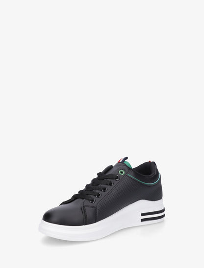 Sneakers piquetés en simili - Noir/vert - 3