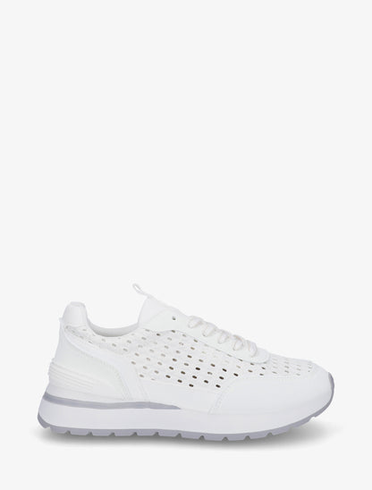 Sneakers à empiècement effet macramé - Blanc - 1