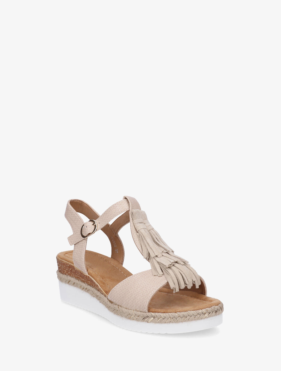 Sandales pailletées à franges en suédine - Beige - 2