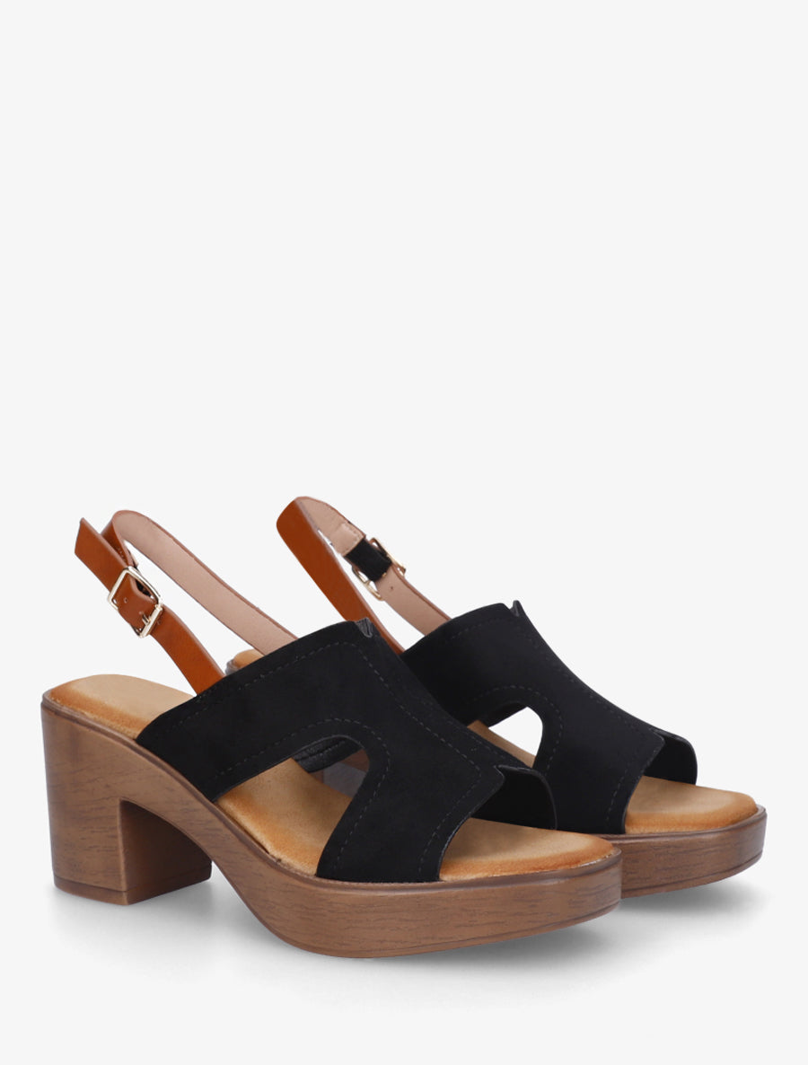 Sandales à talon à bride ajourée - Noir - 4