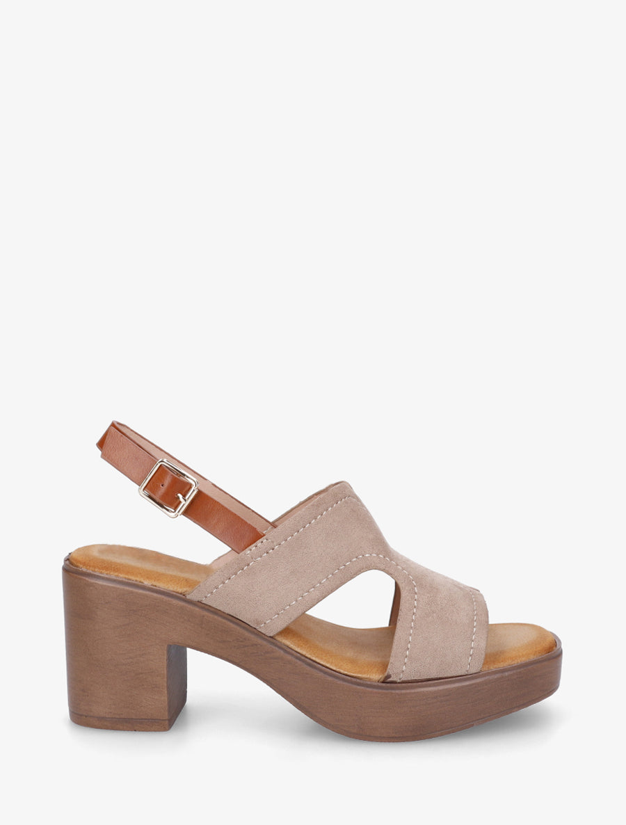 Sandales à talon à bride ajourée - Taupe - 1