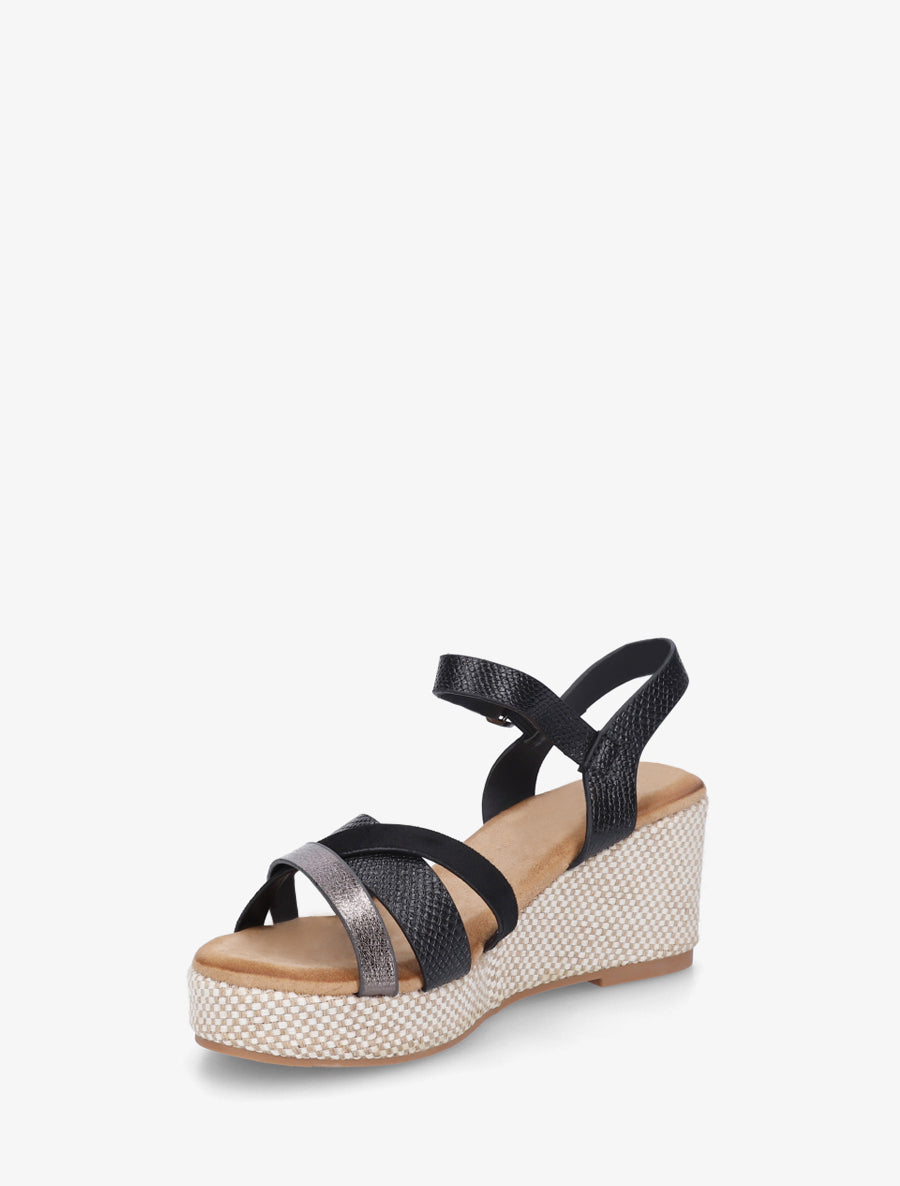 Sandales compensées effet python irisé - Noir - 3