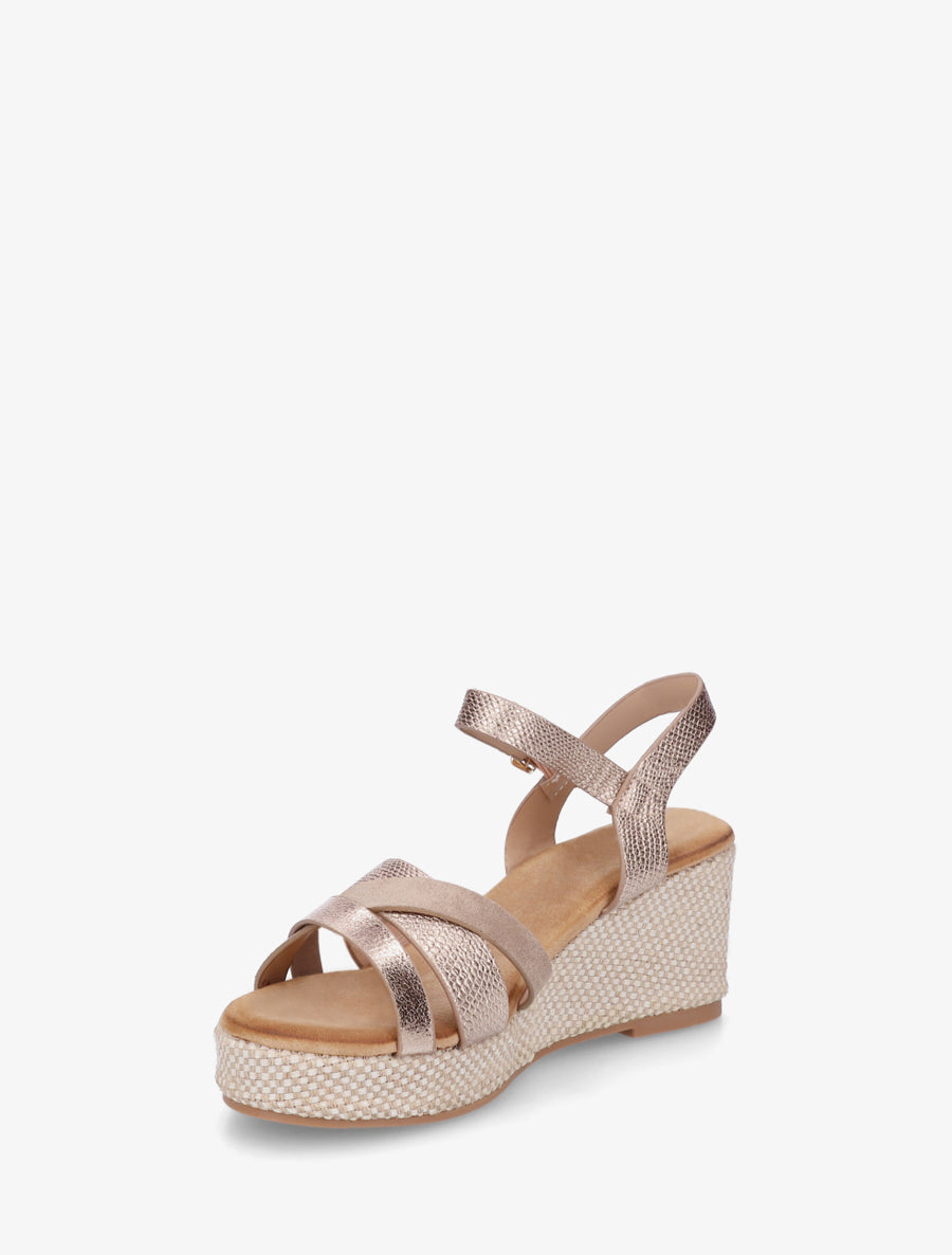 Sandales compensées effet python irisé - Rose gold - 3