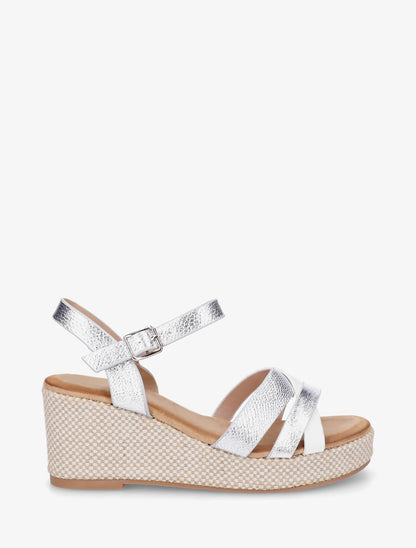 Sandales compensées effet python irisé - Argent - 1