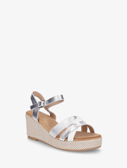 Sandales compensées effet python irisé - Argent - 2