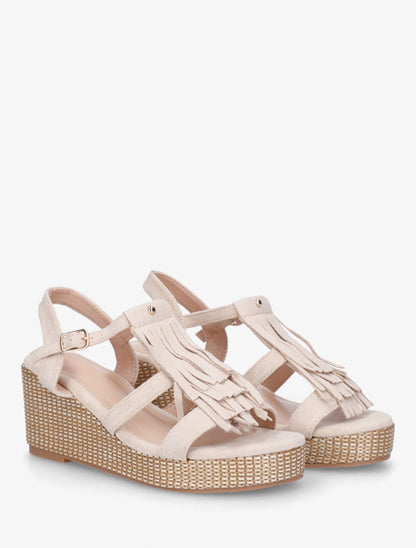 Sandales compensées à franges - Beige - 4
