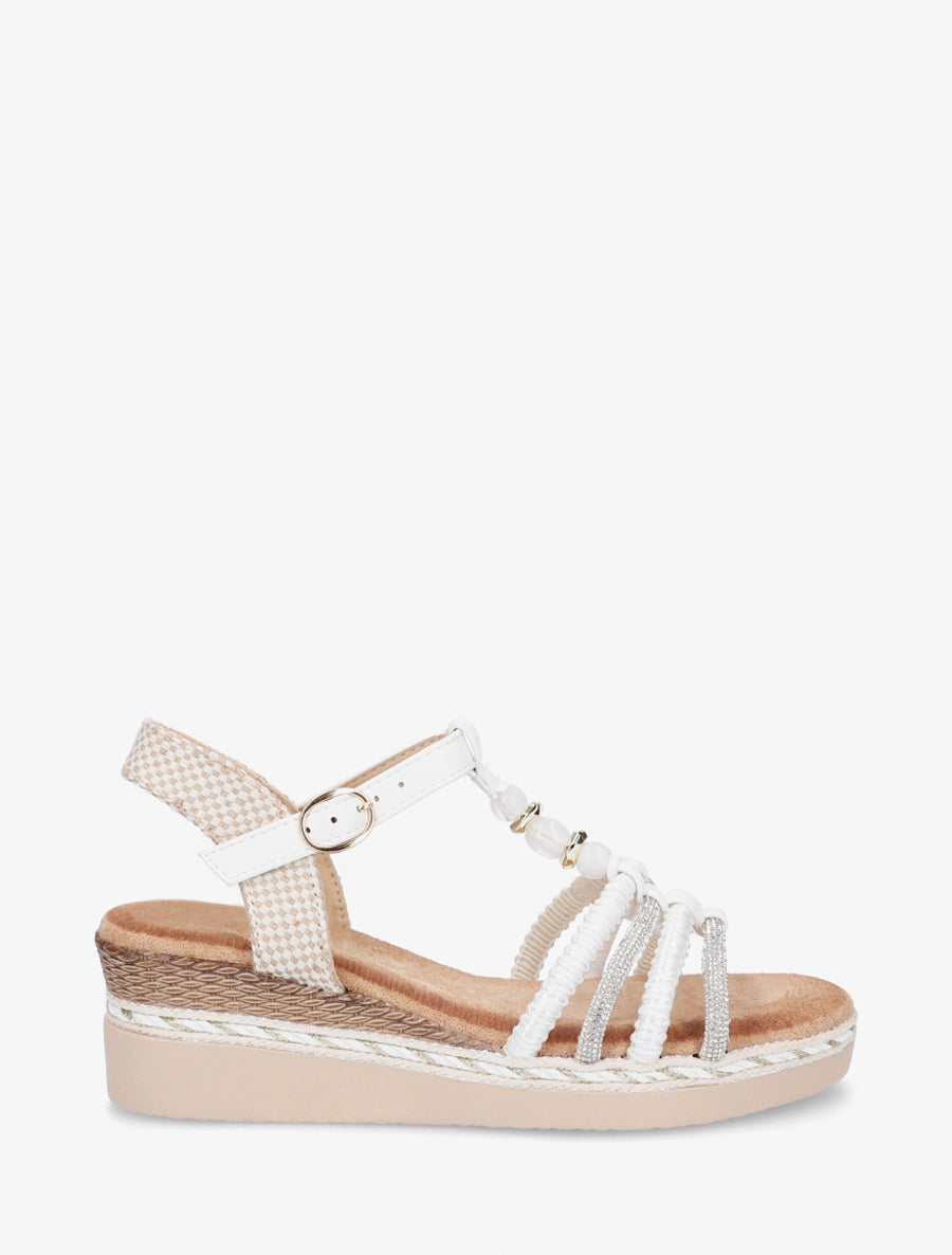 Sandales à brides tressées et strassées - Blanc - 1