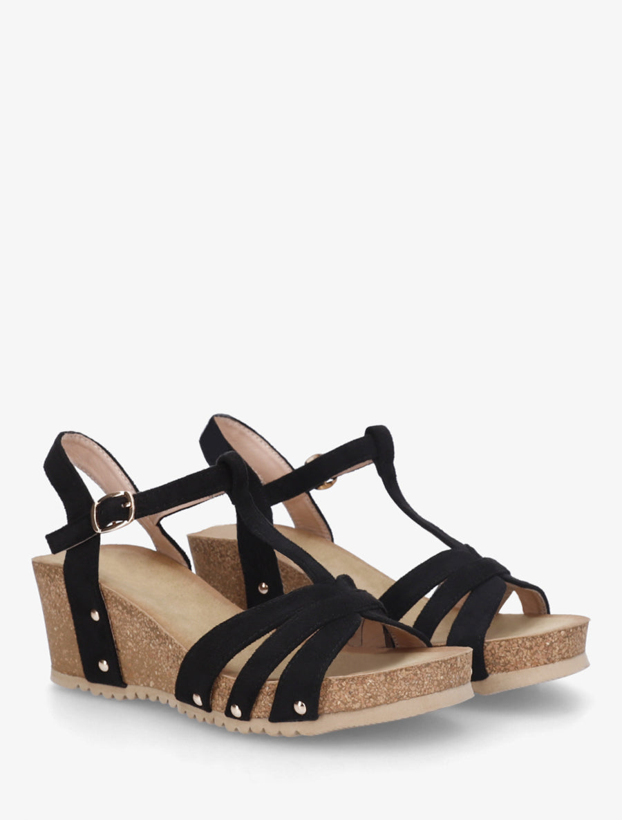 Sandales en suédine à bride en T - Noir - 4