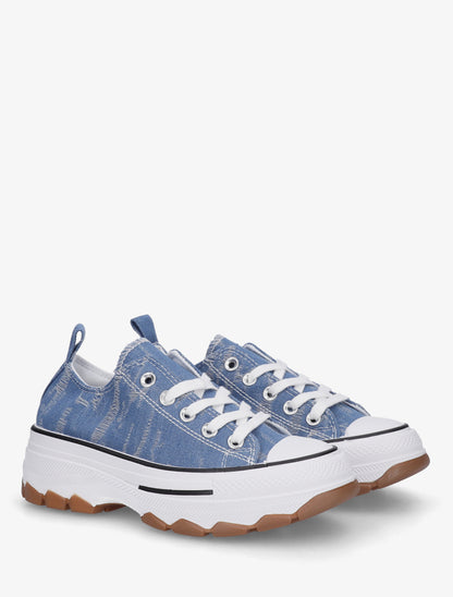 Baskets en tissu à semelle crantée - Bleu denim - 4