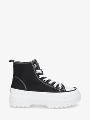 Baskets montantes en tissu à semelle crantée - Noir - 1