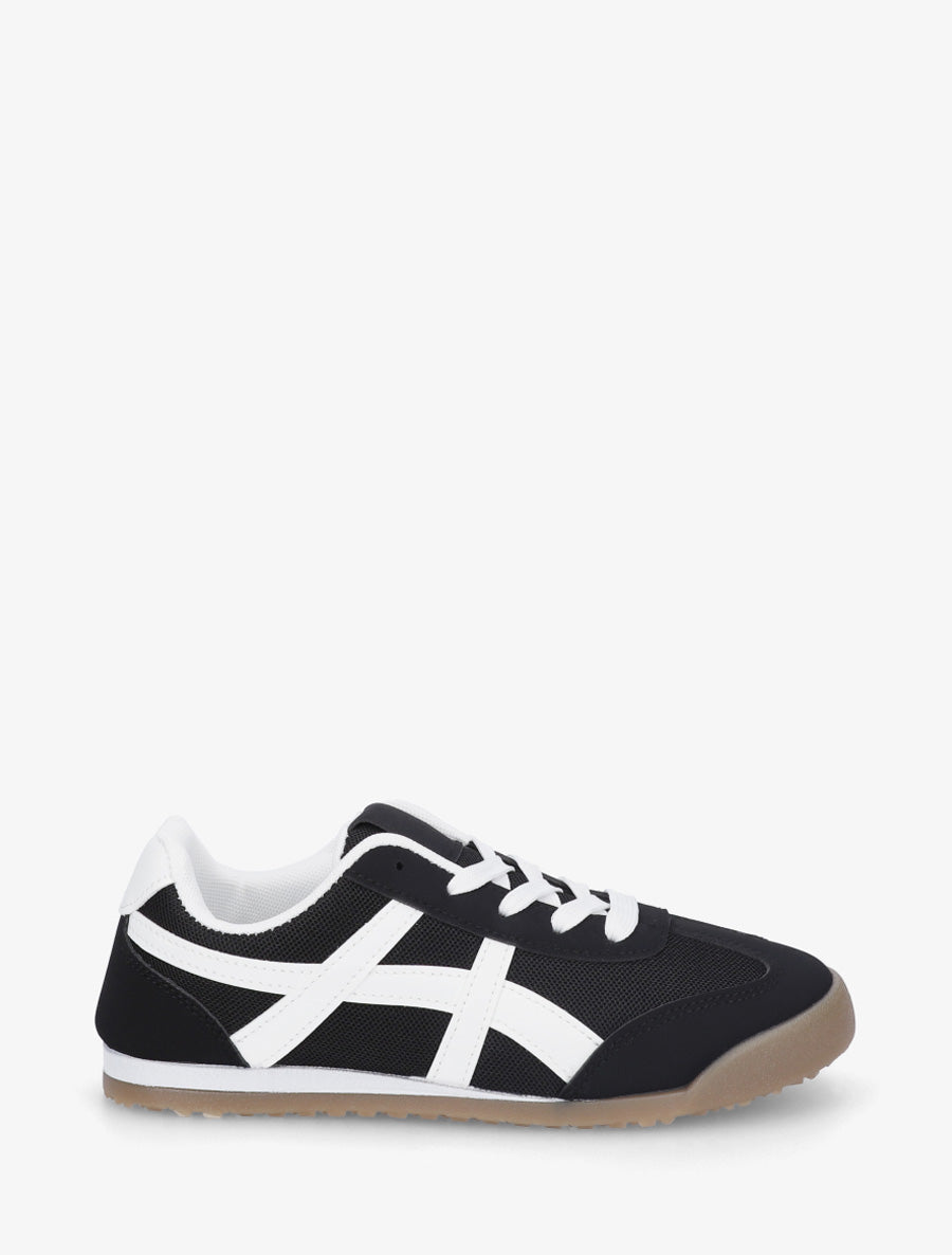 Baskets en tissu à empiècements simili - Noir - 1