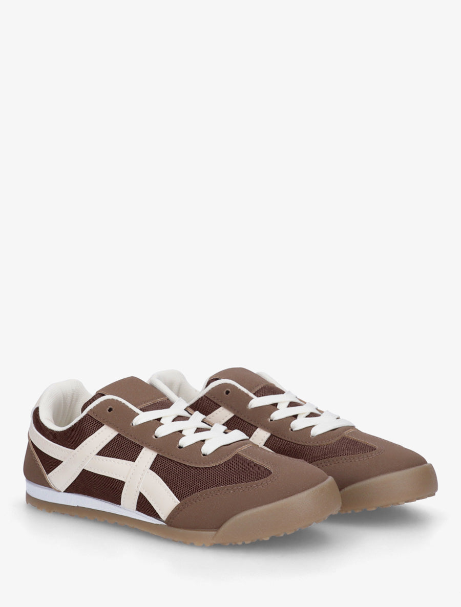 Baskets en tissu à empiècements simili - Marron - 4