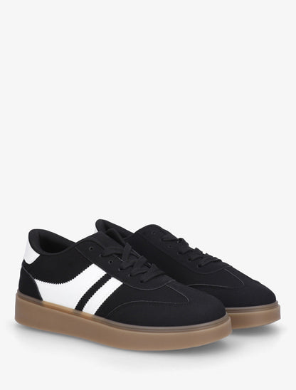 Sneakers en suédine à bandes contrastantes - Noir - 4