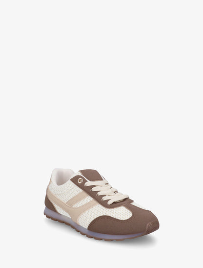 Baskets en tissu texturé et suédine - Marron - 2