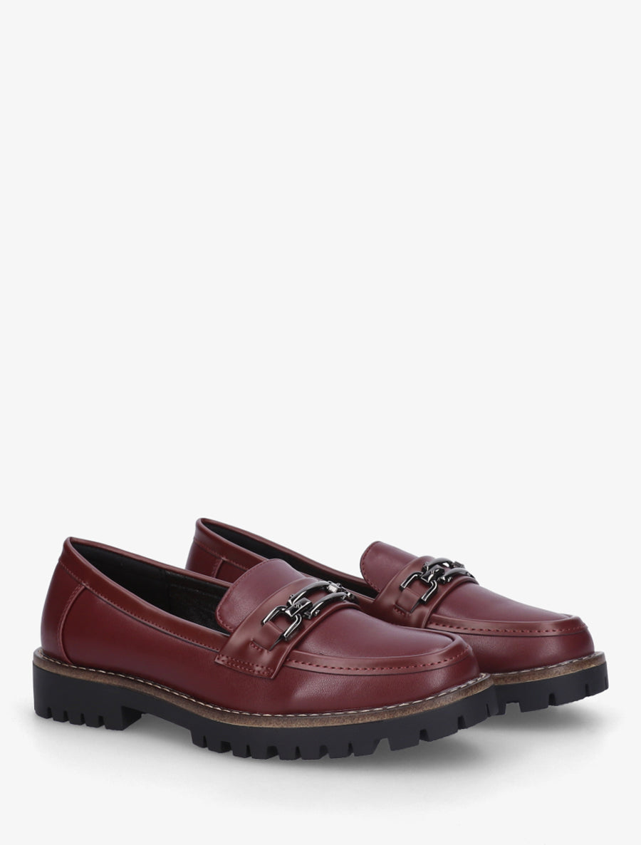 Mocassins en simili à boucle métallique - Bordeaux - 4