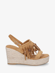 Sandales compensées à franges en suédine - Camel - 1