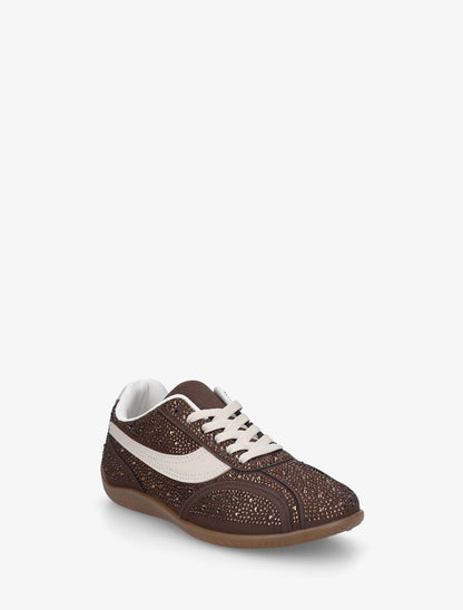 Sneakers en suédine à strass - Marron - 2