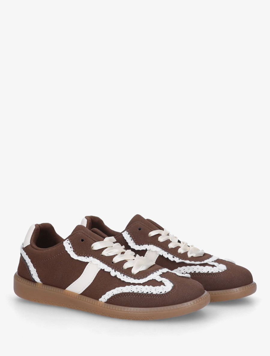 Sneakers en suédine à détail crochet - Marron - 4
