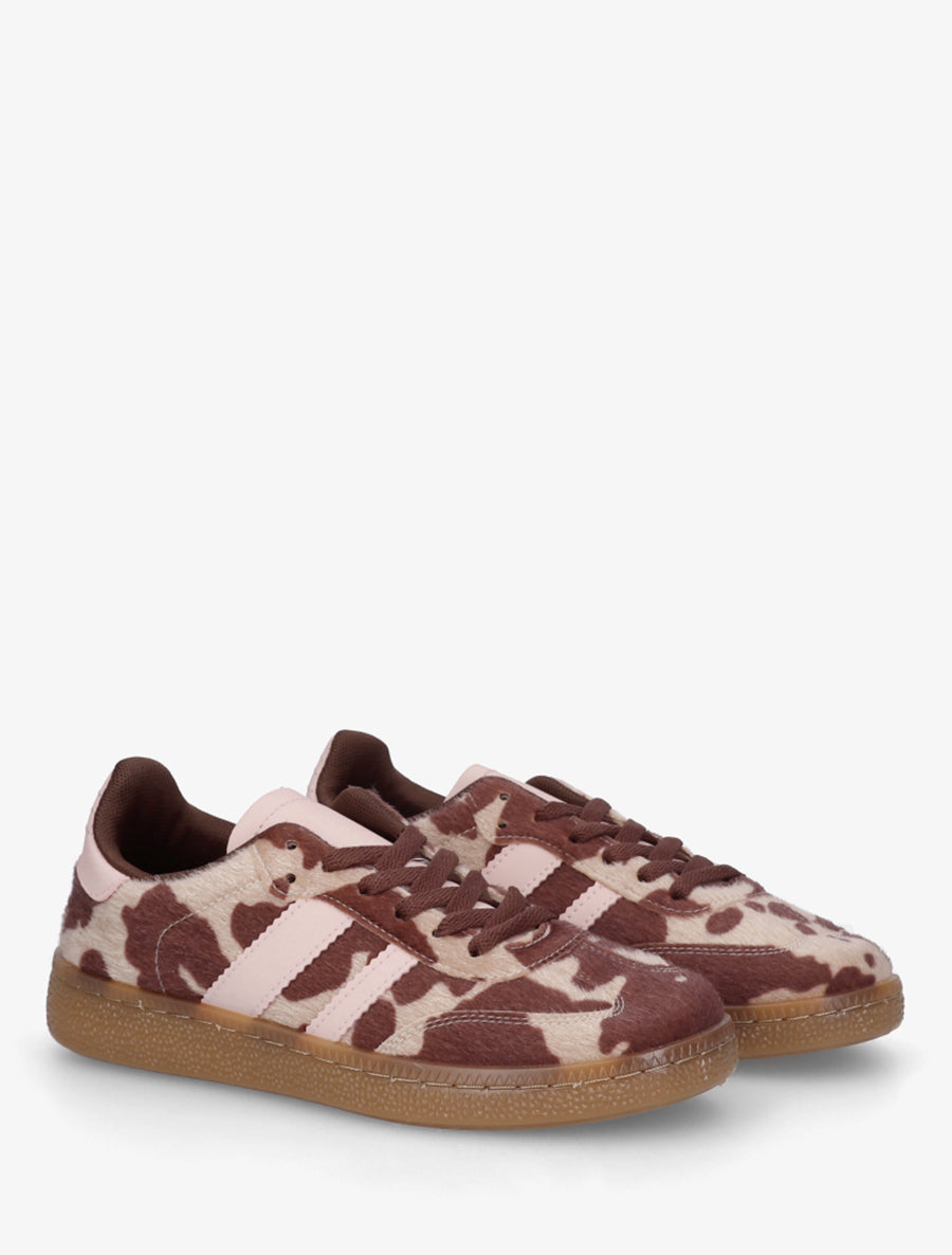 Baskets imprimé vache à bandes contrastantes - Beige - 4