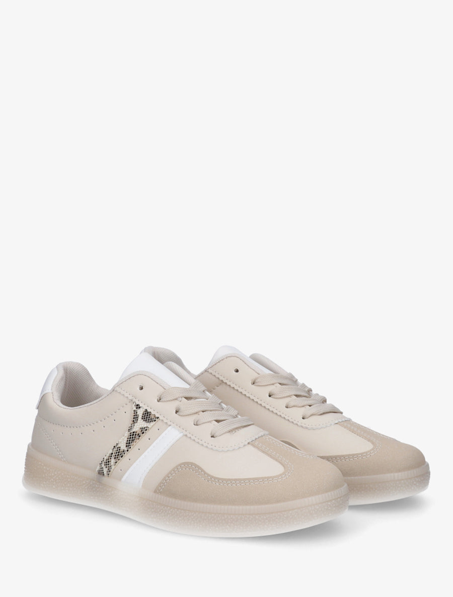 Baskets en simili à bandes contrastantes - Beige - 4