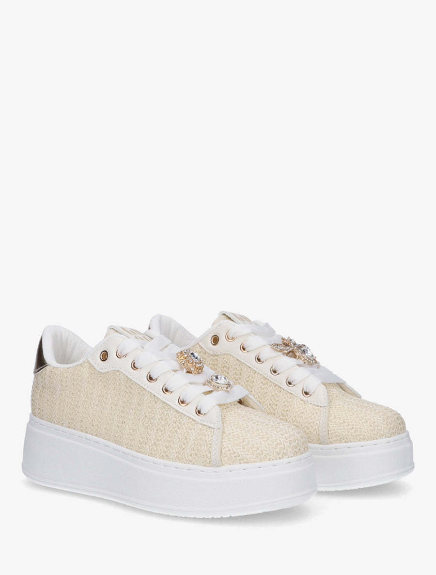 Sneakers en jute tressée à détail irisé - Beige - 4